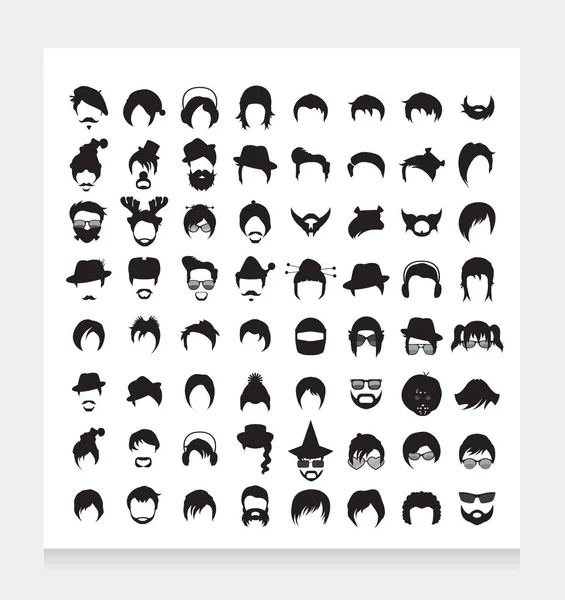 Włosy, broda, kapelusz, okulary ikony — Wektor stockowy