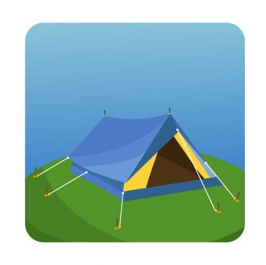 Yeşil çimenlerin üzerinde mavi çadır