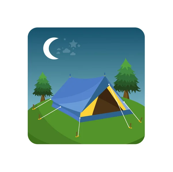 緑の草に青いテント — ストックベクタ