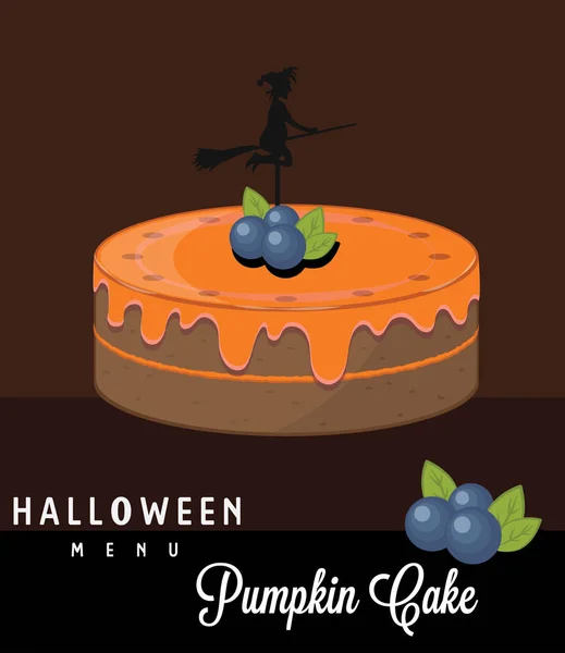 Bolo de abóbora Menu Halloween — Vetor de Stock