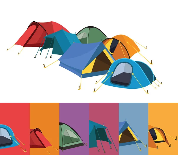 Colorful tents on white — Stock Vector