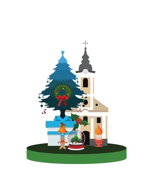 Kerk met kerstboom — Stockvector