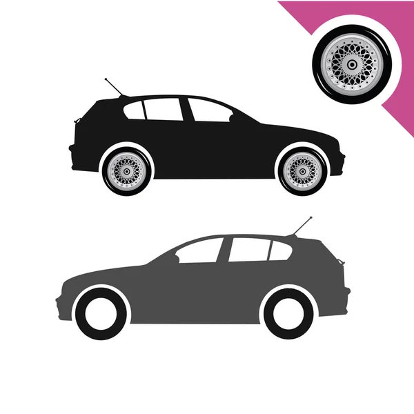 Carros com rodas e pneus — Vetor de Stock