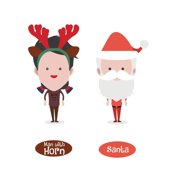 Père Noël Homme Avec Avatars Figure Corne Illustration Vectorielle — Image vectorielle