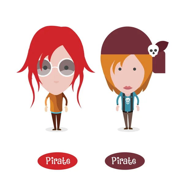 Piraten Und Piratenmädchen Figur Avatare Vektorillustration — Stockvektor