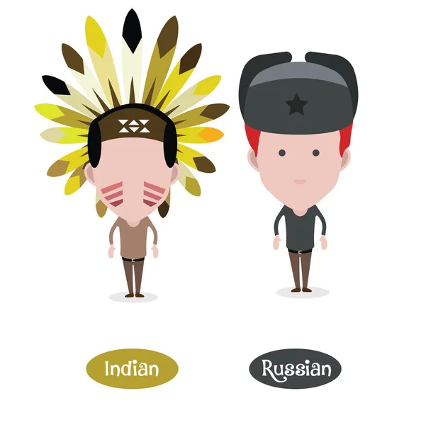 Avatares Figuras Indias Rusas Ilustración Vectorial — Vector de stock