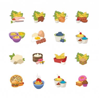 Beyaz arka plan üzerinde vektör illüstrasyon izole gıda simgeler