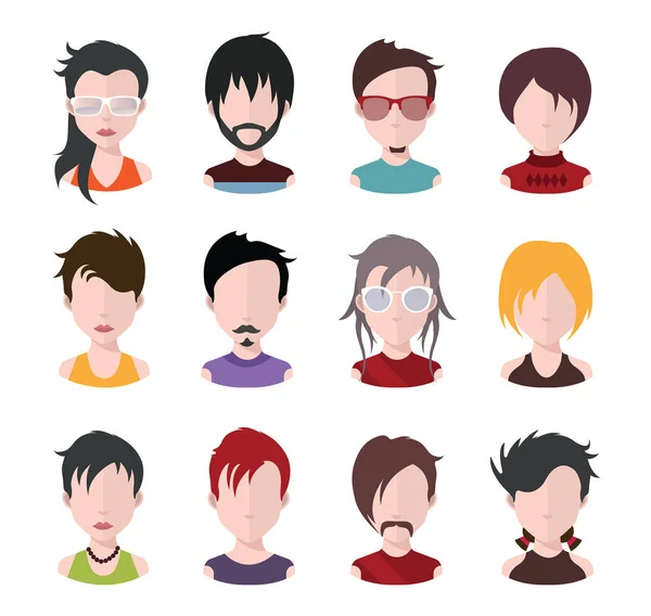 Set Diverse Avatars Different Hairstyles Clothes White Background Vector Illustration — Stock Vector