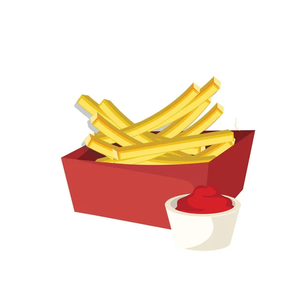 French Fries Box Sauce Isolated White Background Vector Illustration — Stock Vector