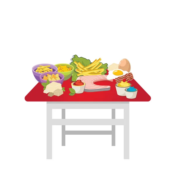 Roter Tisch Mit Essen Vektorabbildung — Stockvektor