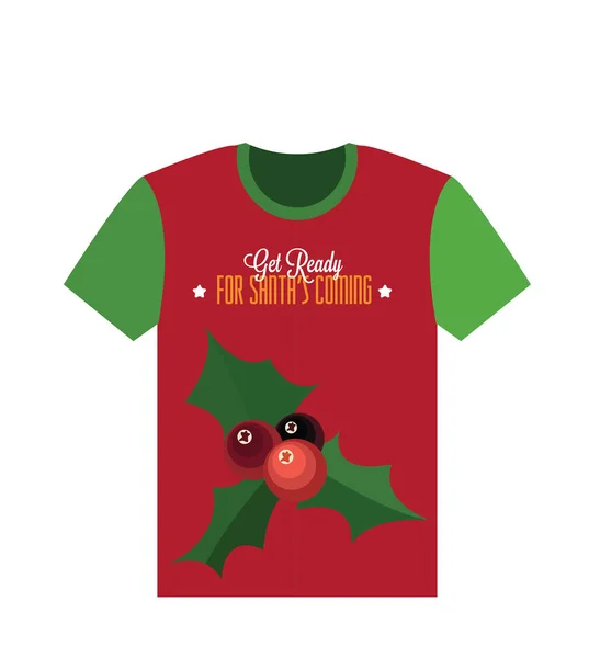 緑と赤のクリスマス T シャツ — ストックベクタ