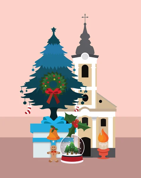 クリスマス ツリーと教会 — ストックベクタ