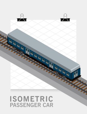 İzometrik demiryolu binek otomobil, vektör çizim