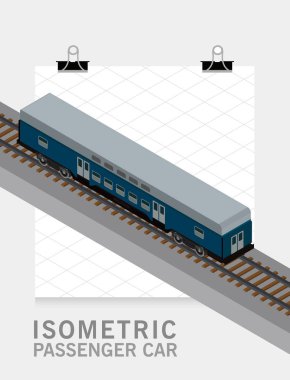 İzometrik demiryolu binek otomobil, vektör çizim