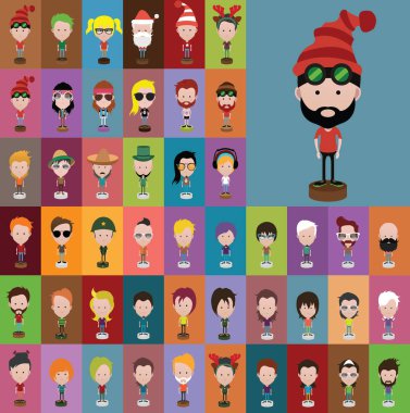 İnsanlar kadın ve erkek avatar simgeleri, illüstrasyon vektör