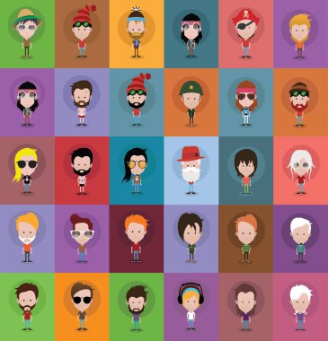 Kadın ve erkek avatar simgeler, vektör çizim grubunu