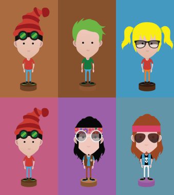 İnsanlar simgeler renk arka plan, vektör çizim üzerinde düz çizgi film tarzı