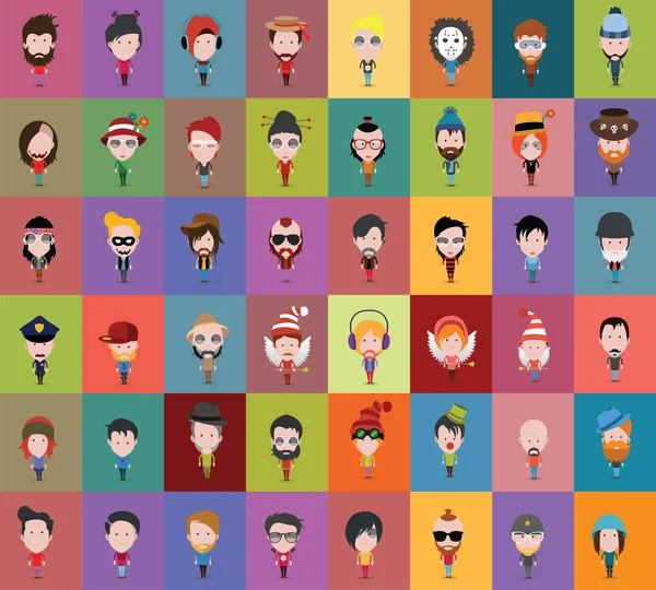 Ensemble Avatars Divers Avec Différentes Coiffures Vêtements Sur Fond Couleur — Image vectorielle