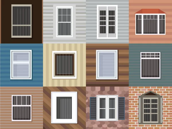 Vieux ensemble de fenêtres vintage — Image vectorielle