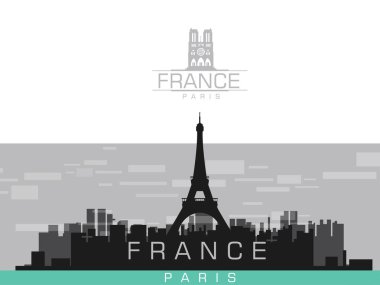 Paris, Fransa şehir siluet vektör çizim Fransa logolu