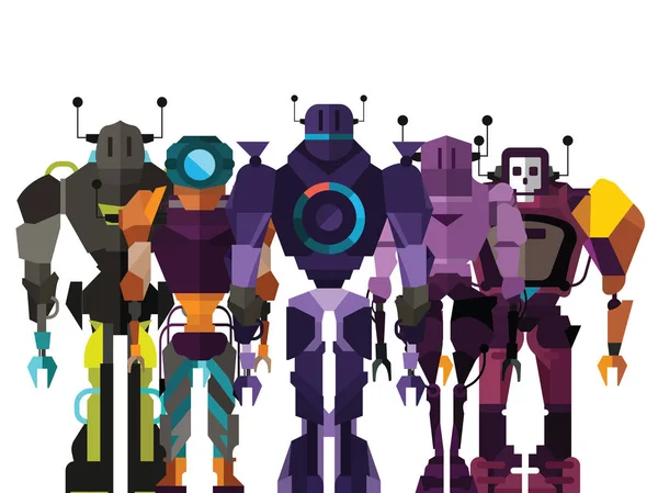 Ensemble Personnages Robotisés Avec Corps Complet Illustration Vectorielle — Image vectorielle