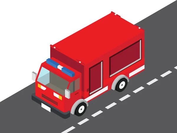 Φωτιά Φορτηγό Ισομετρική Προβολή Αριστερά Εικονογράφηση Διάνυσμα — Διανυσματικό Αρχείο