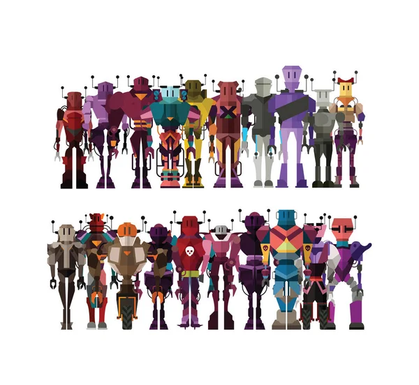 Set Robot Characters Full Body Vector Illustration — Stock Vector