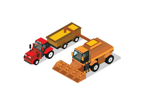 Combine Harvester Tractor Isometric View White Background — Stock Vector