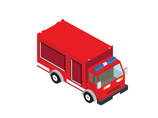 Fire Truck Isometric left view, vector illustration