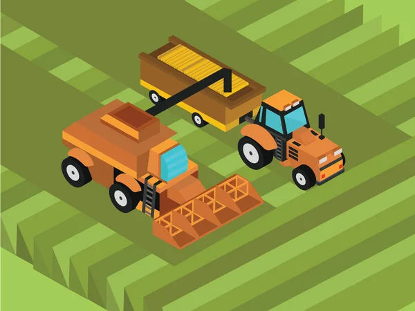 Gabungan pemanen dan traktor - Stok Vektor