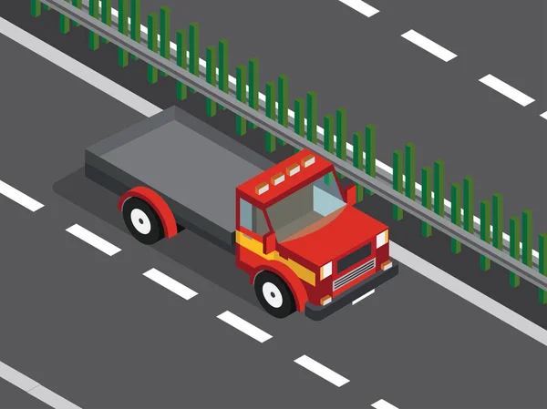 Rode vrachtwagen truck in snelweg — Stockvector