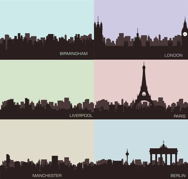 Set of different city silhouettes — Stock Vector