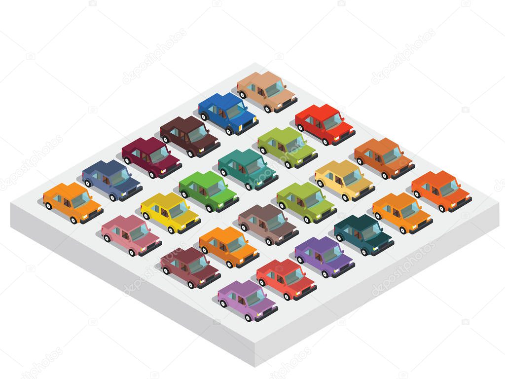 Set of isometric 3d cars