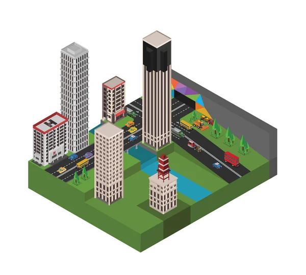 Isometric City Skyscrapers Vector Illustration — Stock Vector