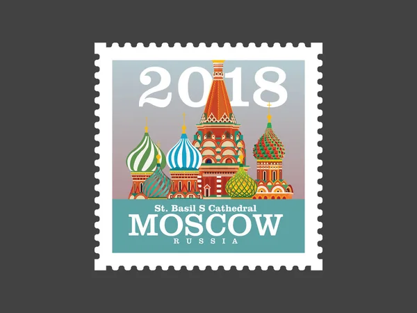 Carimbo Postal Moscou Com Catedral Basil — Vetor de Stock