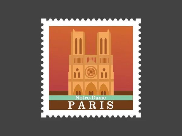 Notre Dame Paris Francia Sello Postal — Archivo Imágenes Vectoriales