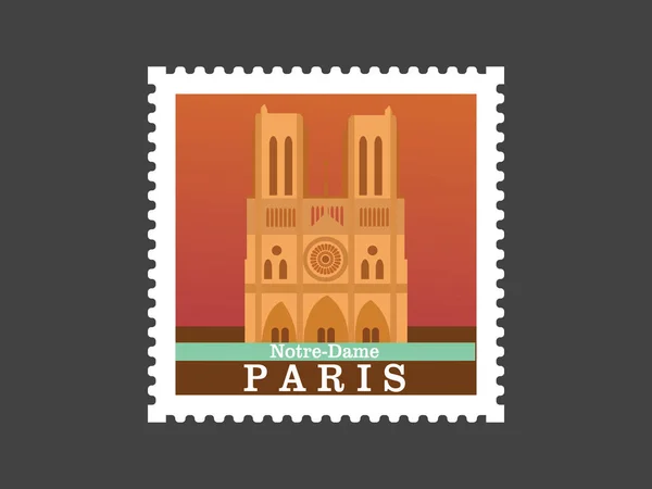 Notre Dame Paris Francja Znaczek Pocztowy — Wektor stockowy