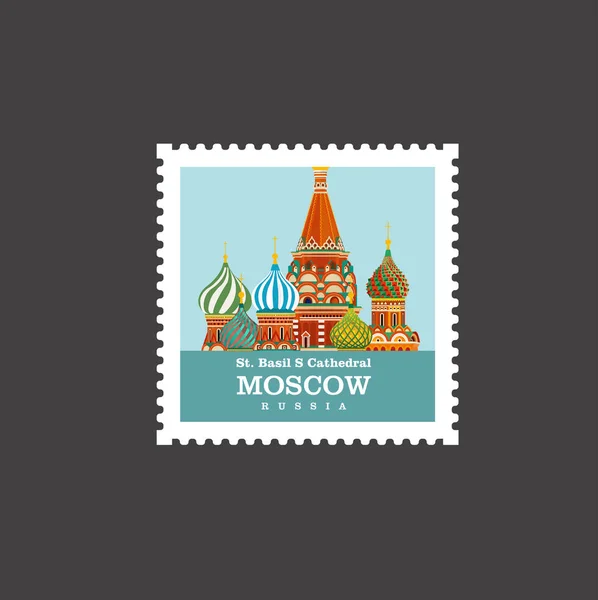 Carimbo Postal Moscou Com Catedral Basil — Vetor de Stock