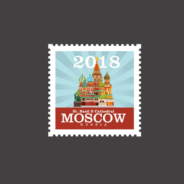 Moskva Post Stämpel Med Basil Cathedral — Stock vektor