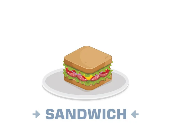 Delicioso sándwich en plato — Vector de stock