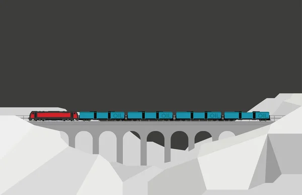 Viadukt mit Güterzug — Stockvektor