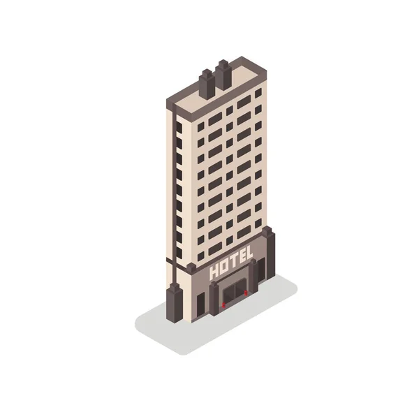 Hotel isométrico, edifício urbano da cidade — Vetor de Stock