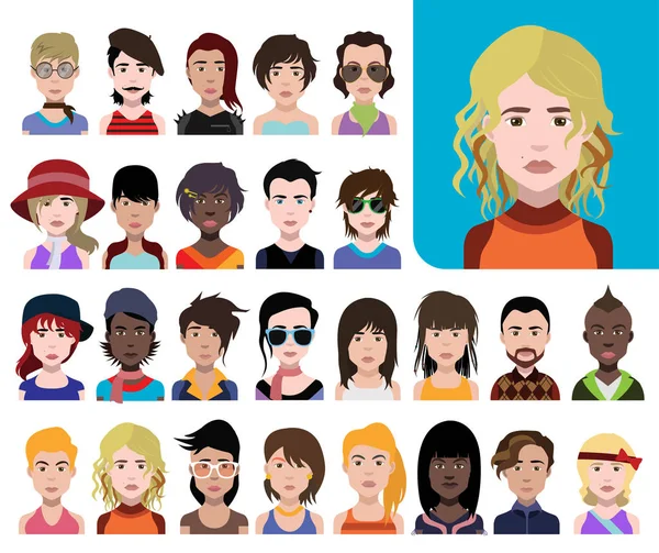 Conjunto Iconos Personas Avatares Estilo Plano Con Caras Colorida Ilustración —  Fotos de Stock