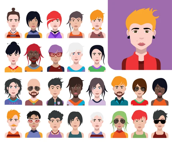 Set Icone Persone Avatar Stile Piatto Con Volti Illustrazione Colorata — Foto Stock