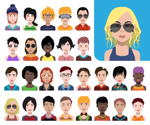 Set Icone Persone Avatar Stile Piatto Con Volti Illustrazione Colorata — Foto Stock