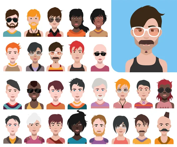 Conjunto Iconos Personas Avatares Estilo Plano Con Caras Colorida Ilustración — Foto de Stock