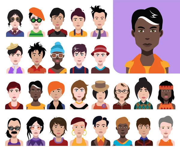 Zestaw Ikon Ludzi Awatary Płaskim Stylu Twarzami Kolorowe Ilustracje — Zdjęcie stockowe