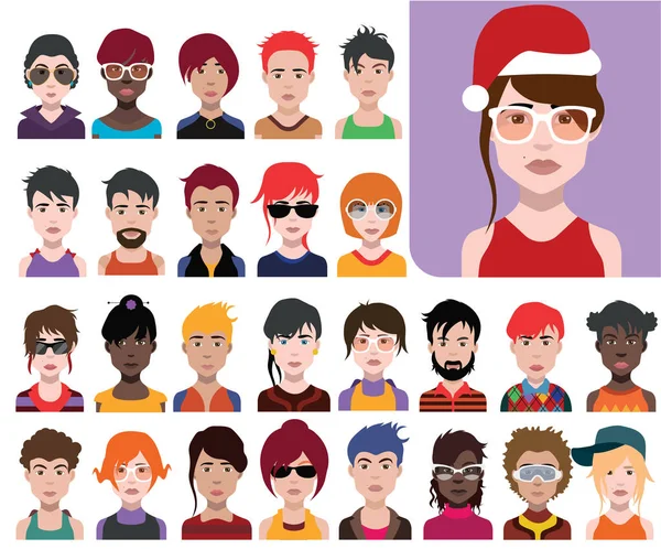 Set Icone Persone Avatar Stile Piatto Con Volti Illustrazione Colorata — Foto Stock