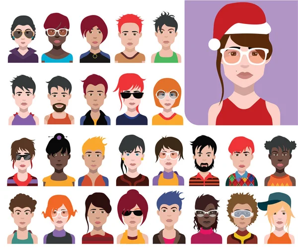 Set of people icons, avatars in flat style with faces. Colorful illustration
