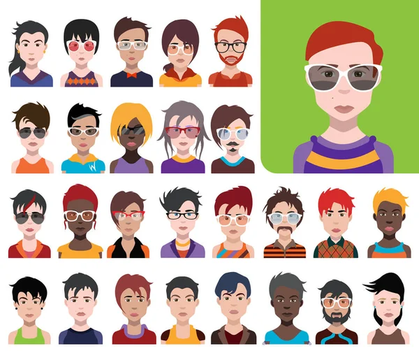 Set Icone Persone Avatar Stile Piatto Con Volti Illustrazione Colorata — Foto Stock